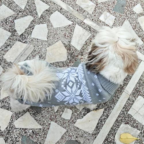 Lulala Small Dog Winter Sweater – Gray & White Nordic Snowflake Knit Pullover, Warm Knitted Pet Sweater for Puppies & Small Breeds - Image 4