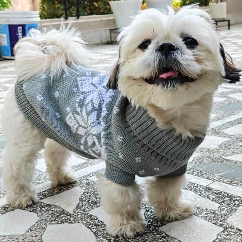 Lulala Small Dog Winter Sweater – Gray & White Nordic Snowflake Knit Pullover, Warm Knitted Pet Sweater for Puppies & Small Breeds - Image 1