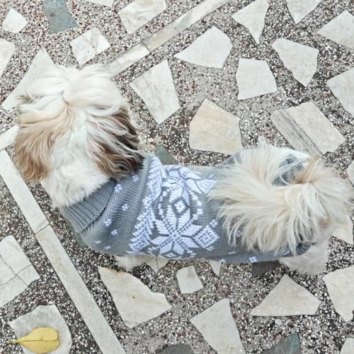 Lulala Small Dog Winter Sweater – Gray & White Nordic Snowflake Knit Pullover, Warm Knitted Pet Sweater for Puppies & Small Breeds - Image 2