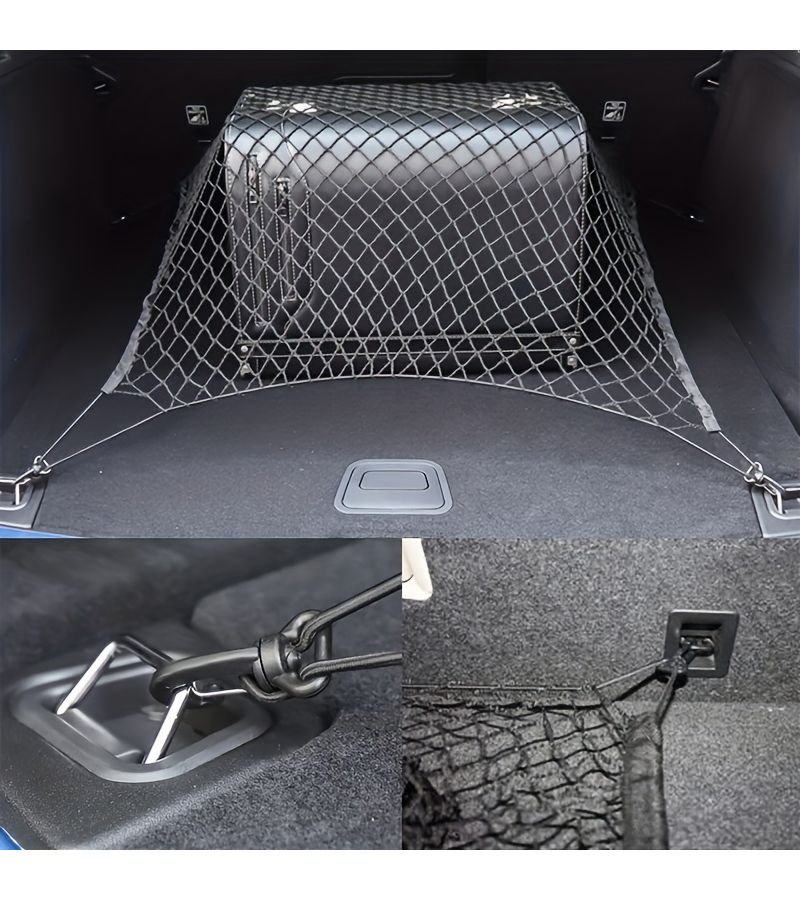Black Trunk Storage Net with Stretchable Hook for Pickup Trucks SUVs Sedans Easy Durable Car Cargo Organizer - Image 5