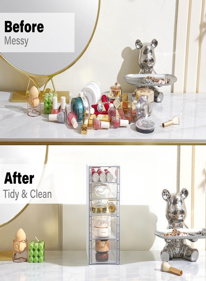 Prsildan Acrylic Drawer Makeup Organizer with 5 Drawers, Hair Accessories Organizer, Office Desk Organization, Clear Stackable Storage Drawers for Vanity, Countertop, Craft, Jewelry - Image 4