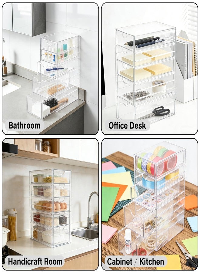 Prsildan Acrylic Drawer Makeup Organizer with 5 Drawers, Hair Accessories Organizer, Office Desk Organization, Clear Stackable Storage Drawers for Vanity, Countertop, Craft, Jewelry - Image 5
