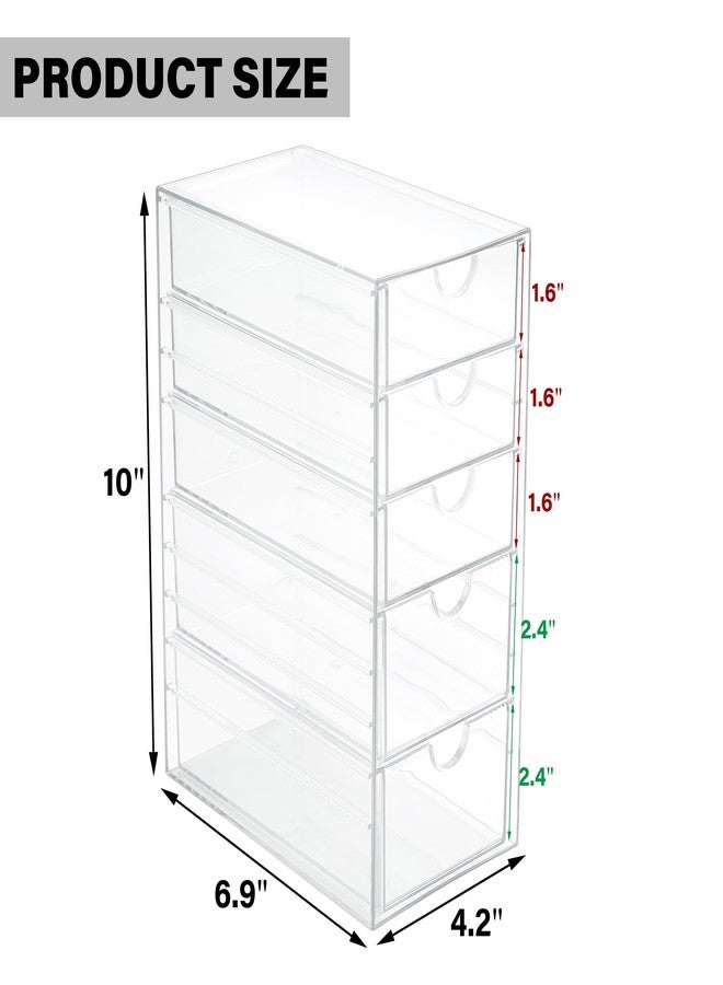 Prsildan Acrylic Drawer Makeup Organizer with 5 Drawers, Hair Accessories Organizer, Office Desk Organization, Clear Stackable Storage Drawers for Vanity, Countertop, Craft, Jewelry - Image 3