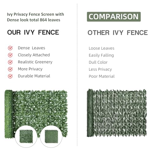 KASZOO Artificial Ivy Privacy Fence Screen, 120x40in Artificial Faux Privacy Fence Artificial Hedge Fence Panel Balcony Privacy Screen Decoration for Patio, Balcony, Wall, Backyard Indoor Outdoor - Image 3