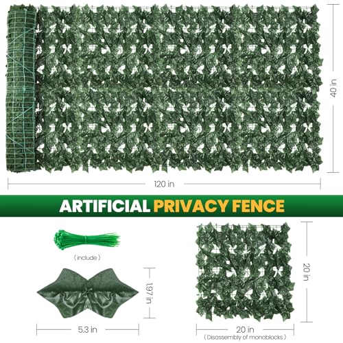 KASZOO Artificial Ivy Privacy Fence Screen, 120x40in Artificial Faux Privacy Fence Artificial Hedge Fence Panel Balcony Privacy Screen Decoration for Patio, Balcony, Wall, Backyard Indoor Outdoor - Image 2
