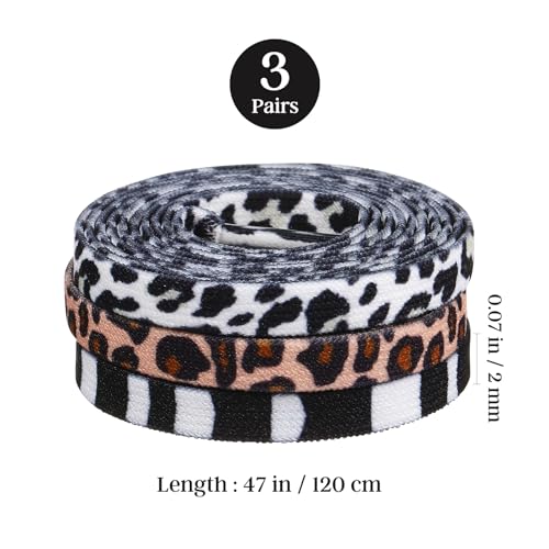 Amosfun 3 Pairs Animal Print Shoelaces - Leopard, Cow, Zebra - Elastic Shoe Laces - Polyester Flat Shoelaces for Sneakers & Boots - Image 2
