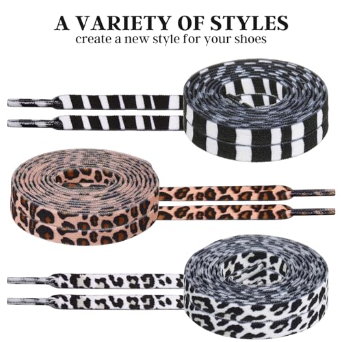 Amosfun 3 Pairs Animal Print Shoelaces - Leopard, Cow, Zebra - Elastic Shoe Laces - Polyester Flat Shoelaces for Sneakers & Boots - Image 3