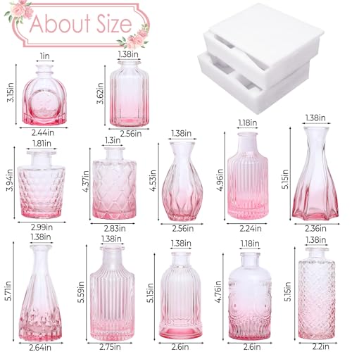 TBWIND Pink Glass Bud Vases Set of 12 Vintage Mini Vases for Centerpieces Glass Bud Vase in Bulk for Wedding Decor Single Flowers Office and Home Table Flower Dcor - Image 3