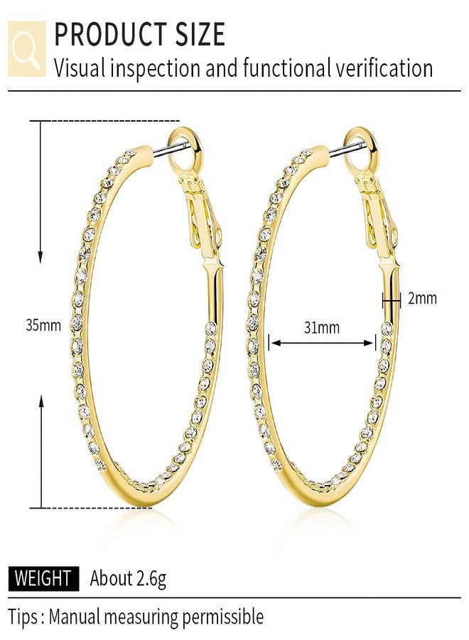 KOSE Gold Hoop Earrings for Women Hypoallergenice, 35mm Rhinestone Hoop Earrings with 14K Gold Plating, Gift for Women - Image 2