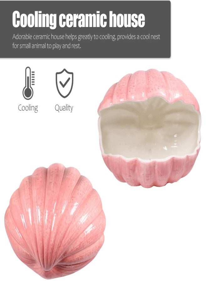WCDJOMOP Small Animal Hideout Extra Large Ceramic Shell Shape Guinea Pig House Chinchilla Igloo Habitat Hut Cave Summer Bed Cage Accessories for Hedgehog Rabbit Hamster Gerbil Rat (XL (9.5''x7''x7.9''), Pink) - Image 3