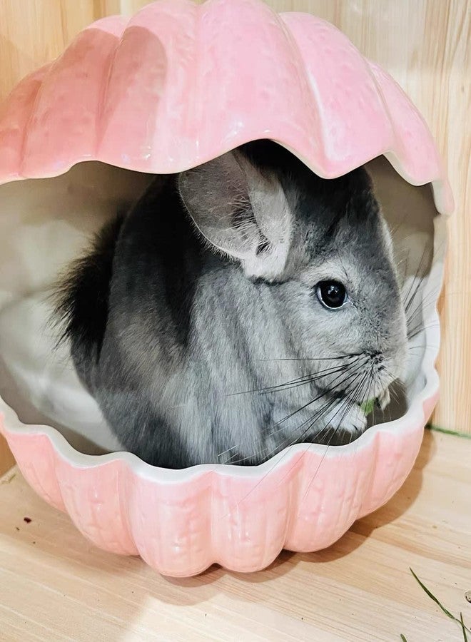 WCDJOMOP Small Animal Hideout Extra Large Ceramic Shell Shape Guinea Pig House Chinchilla Igloo Habitat Hut Cave Summer Bed Cage Accessories for Hedgehog Rabbit Hamster Gerbil Rat (XL (9.5''x7''x7.9''), Pink) - Image 5
