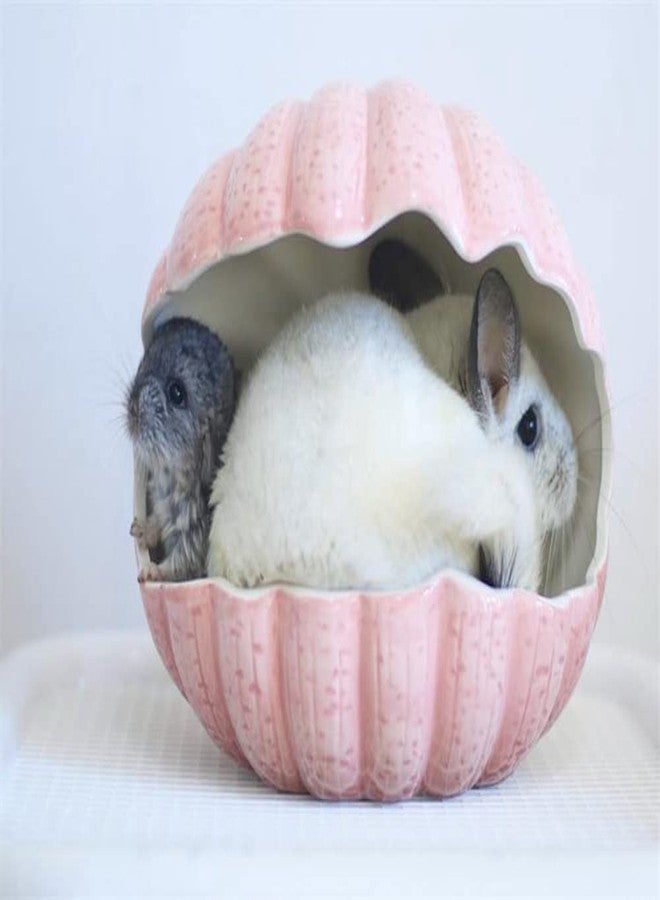WCDJOMOP Small Animal Hideout Extra Large Ceramic Shell Shape Guinea Pig House Chinchilla Igloo Habitat Hut Cave Summer Bed Cage Accessories for Hedgehog Rabbit Hamster Gerbil Rat (XL (9.5''x7''x7.9''), Pink) - Image 4