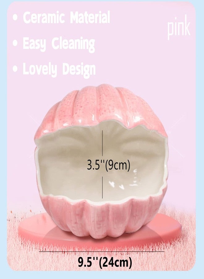 WCDJOMOP Small Animal Hideout Extra Large Ceramic Shell Shape Guinea Pig House Chinchilla Igloo Habitat Hut Cave Summer Bed Cage Accessories for Hedgehog Rabbit Hamster Gerbil Rat (XL (9.5''x7''x7.9''), Pink) - Image 2