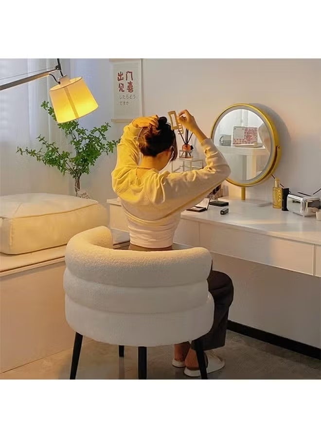 TELANPU Bouclé Fabric Vanity Chair- A stylish and modern dressing chair with a padded, soft seat and wide, sturdy legs, in white. - Image 4