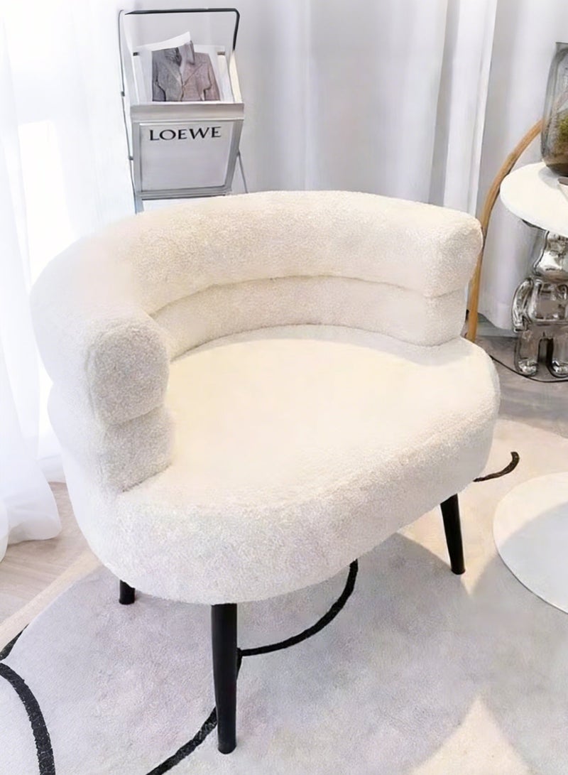 TELANPU Bouclé Fabric Vanity Chair- A stylish and modern dressing chair with a padded, soft seat and wide, sturdy legs, in white. - Image 1
