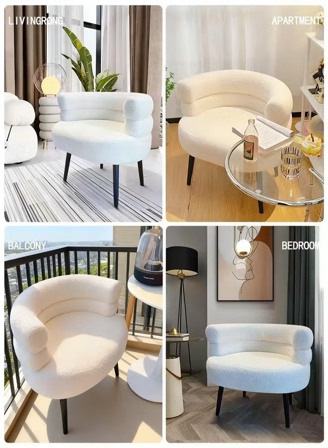 TELANPU Bouclé Fabric Vanity Chair- A stylish and modern dressing chair with a padded, soft seat and wide, sturdy legs, in white. - Image 3