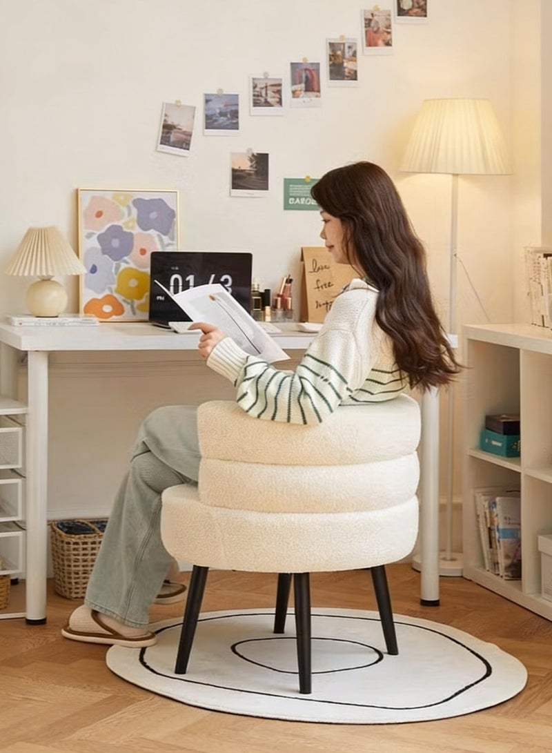 TELANPU Bouclé Fabric Vanity Chair- A stylish and modern dressing chair with a padded, soft seat and wide, sturdy legs, in white. - Image 5