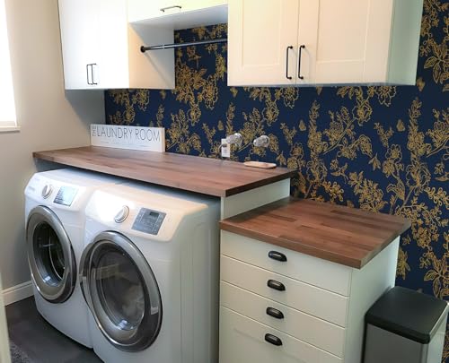 Froluya Dark Blue and Gold Vintage Floral Peel and Stick Wallpaper 17.7"x118.1" Dark Blue Floral Wallpaper Peel and Stick Removable Self Adhesive Wall Paper for Bathroom Bedroom Decorative Vinyl - Image 3