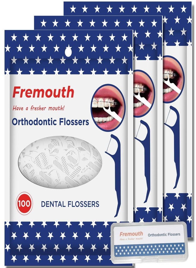 Fremouth Orthodontic Flossers for Braces - Ortho Dental Floss Picks, 100 Count (Pack of 3), with a Travel Case - Image 1
