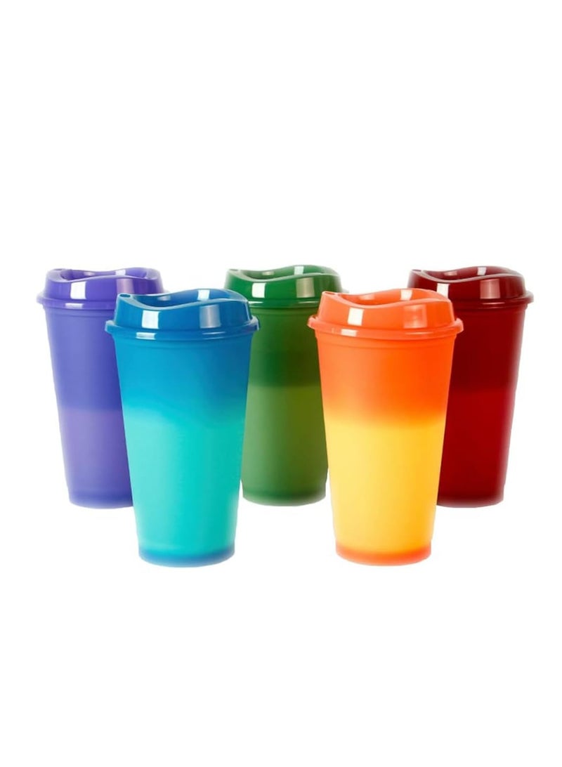 Excefore Reusable Color Changing Coffee Cups, 5 Pcs 16 oz/473 ml Plastic Cups with Lids, Quality & Splash-Proof Water Travel Cup for Coffee Mug with Lid to Go Coffee Cups for Hot and Cold Drinks - Image 1