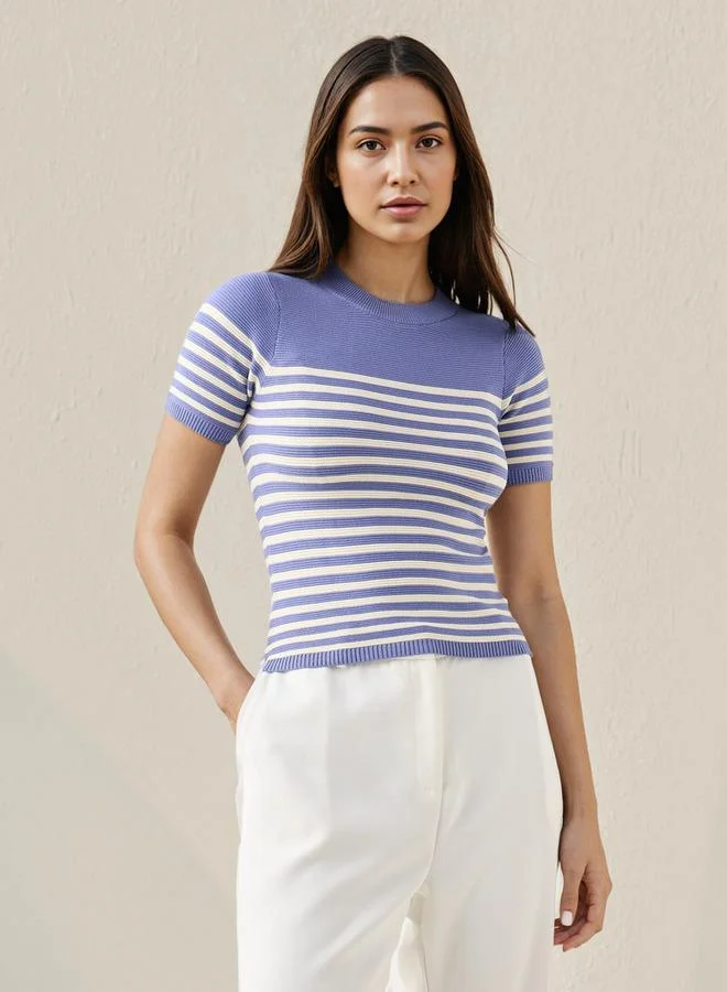سبلاش فيڤ Striped Knit Top with Short Sleeves
