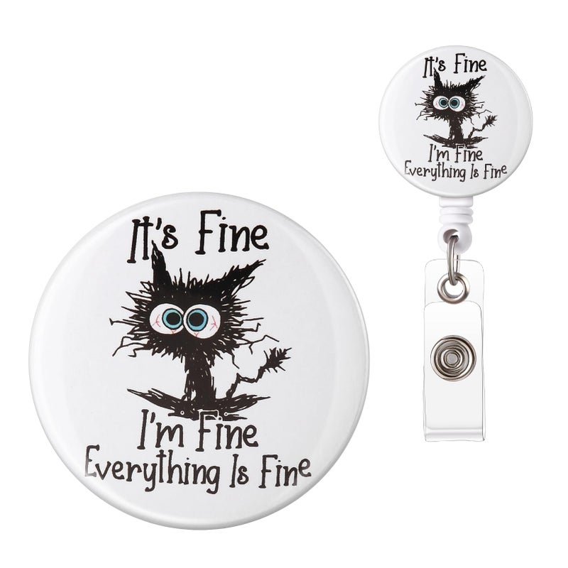 ITOKEY Nurse Badge Reel, Funny ID Badge Clip, Cute Badge Holder, This is Fine Cat Badge Reels Retractable, Office Lanyard Accessories, Nursing Student Gifts - Image 1