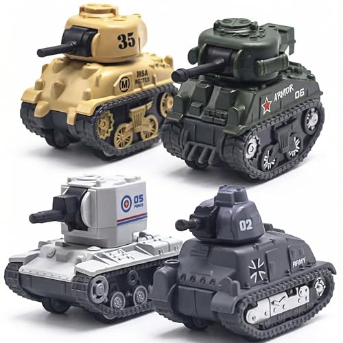 Ai-Fun 4PCS Pull Back Mini Tank Toy Car - Army Vehicle Military Toys, Die-Cast Battle Model for Kids, Durable Play Vehicle (Solid Color) - Image 1