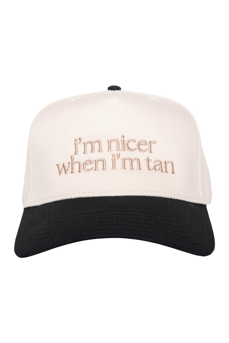 KATYDID Iâ€™m Nicer When Iâ€™m Tan Vintage Hat - Two-Toned Trucker Hat - Embroidered Vintage Baseball Cap for Women - Snapback (Black/Tan) - Image 1