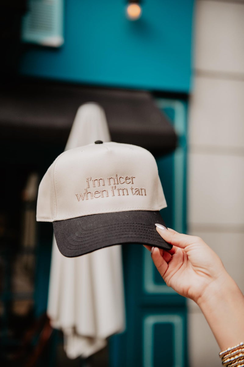 KATYDID Iâ€™m Nicer When Iâ€™m Tan Vintage Hat - Two-Toned Trucker Hat - Embroidered Vintage Baseball Cap for Women - Snapback (Black/Tan) - Image 3