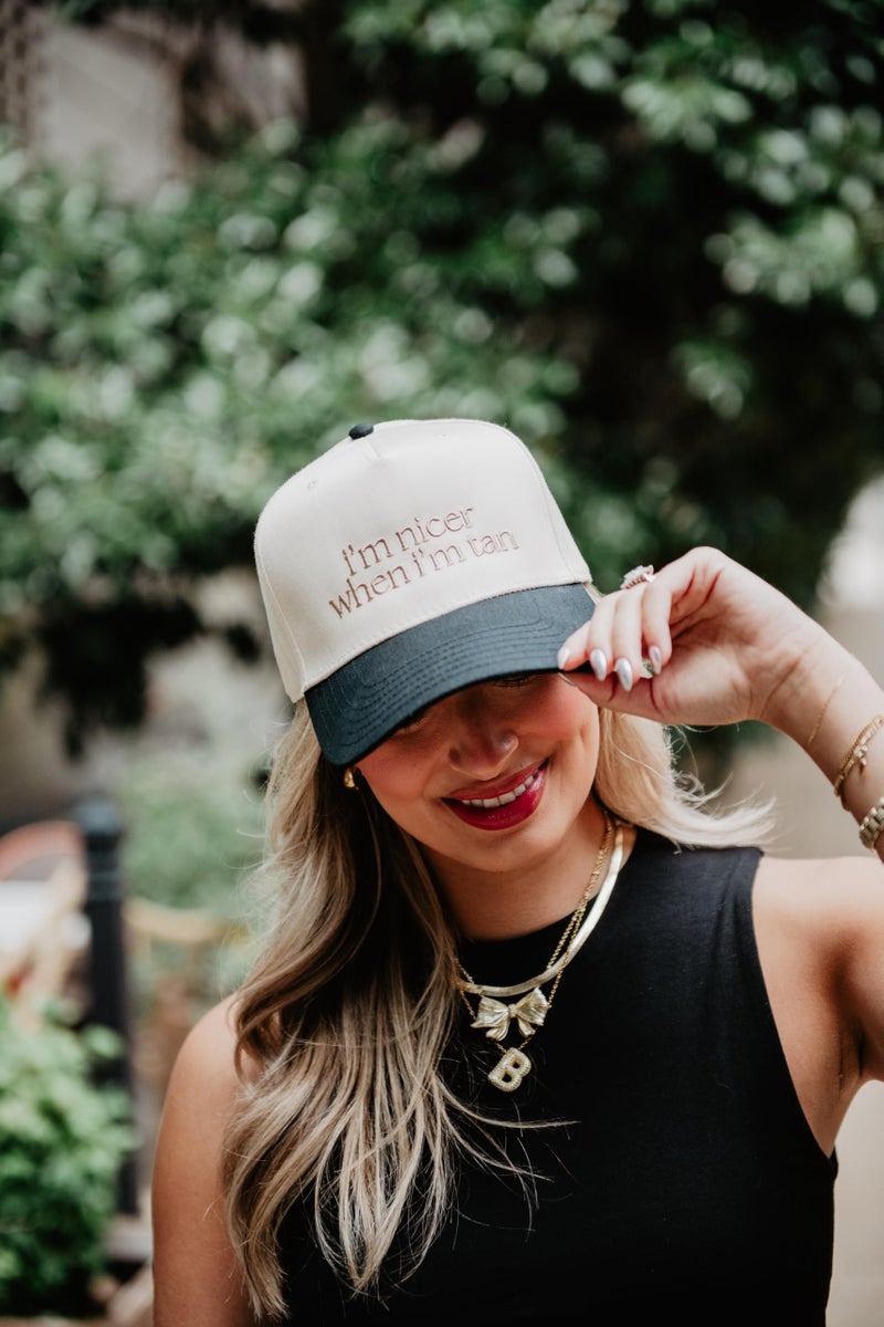 KATYDID Iâ€™m Nicer When Iâ€™m Tan Vintage Hat - Two-Toned Trucker Hat - Embroidered Vintage Baseball Cap for Women - Snapback (Black/Tan) - Image 2