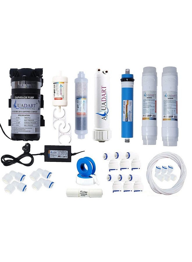 AquaDart Complete Ro Purifier Filter Service Kit Of 80 Gpd Membrane Water With All Accessories (Service Kit With Booster Pump And Smps), White
