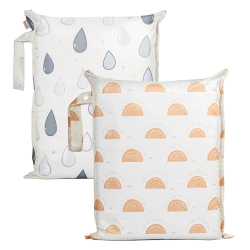 HECCEI Wet Dry Bag 2Pack Reusable Waterproof Wet Bags for Swimsuits Baby Clothes Leakproof Cloth Diaper Wet Bags for Travel Diaper Changes Sunny Drizzle - Image 1
