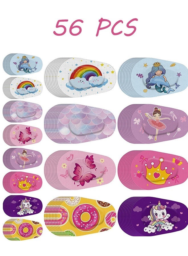 سي جي اس واي جيه رقعة لاصقة للعين، 56 قطعة، رقع للأطفال والبنات، رقع كبيرة من القماش، قابلة للتنفس، تصاميم لطيفة وممتعة، ضمادات قطنية لحجب الضوء، 8 أنماط - Image 1