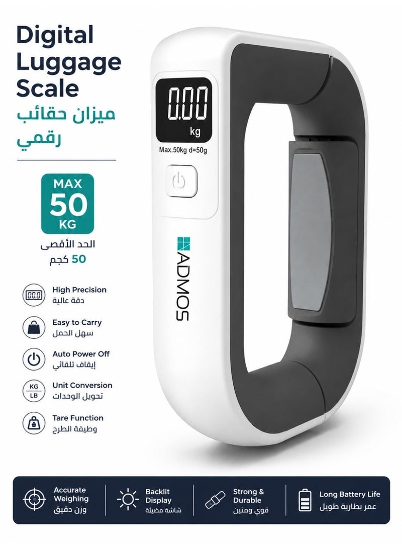 ADMOS 50kg Digital Luggage Scale – Accurate Portable Hanging Scale for Travel, Suitcase Weighing Tool with Backlit Display - Image 5