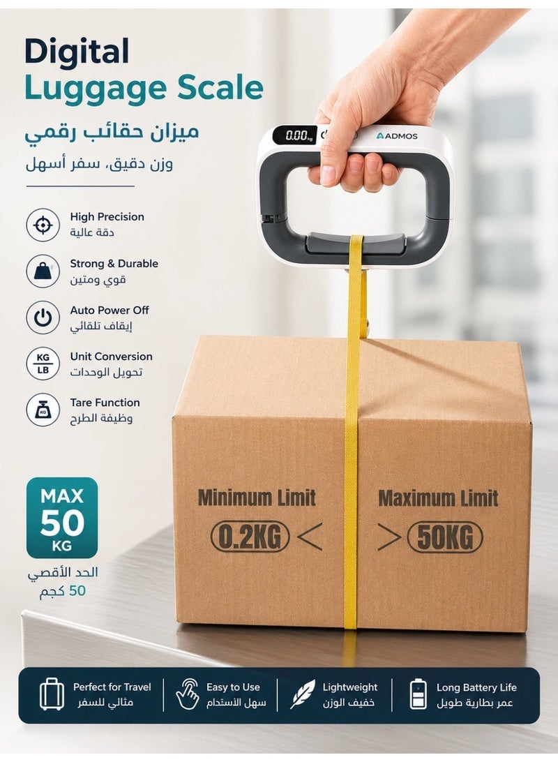ADMOS 50kg Digital Luggage Scale – Accurate Portable Hanging Scale for Travel, Suitcase Weighing Tool with Backlit Display - Image 4
