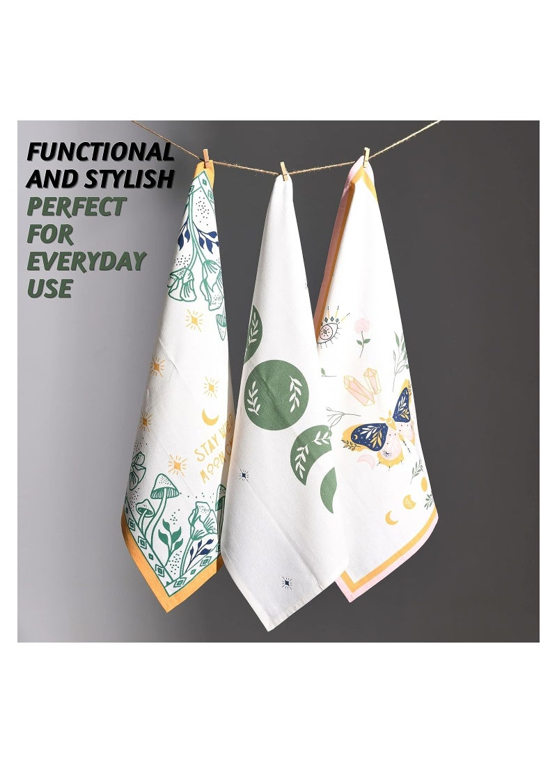 Folkulture - Kitchen Or Dish Towels, 20X26 Inches Modern Kitchen Hand Or Tea Towels, Set Of 3 Cotton Dishtowels And Dishcloth For Farmhouse Decor, Magical - Image 1