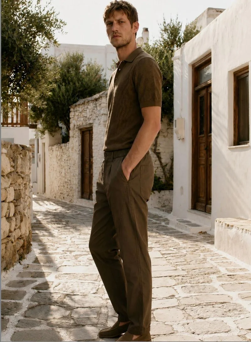 Dennis Lingo  Men Olive Poly Solid Full Chinos Tapered Trouser for Men | Best Price UAE