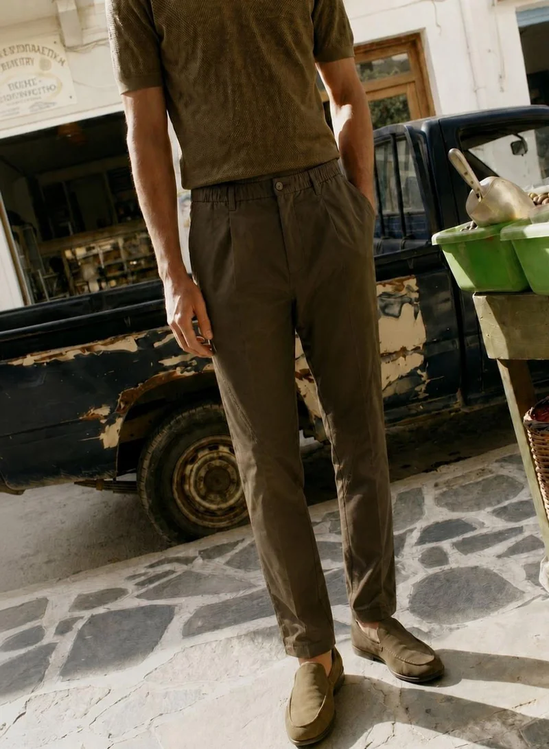 Dennis Lingo  Men Olive Poly Solid Full Chinos Tapered Trouser for Men | Best Price UAE