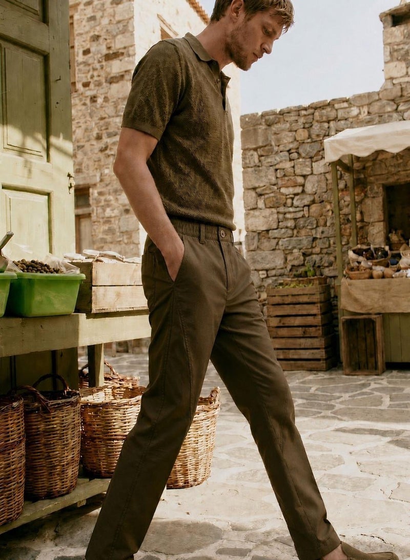 Dennis Lingo Men Olive Poly Solid Full Chinos Tapered Trouser - Image 2