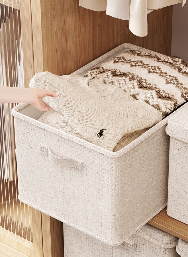 Hanayo 2 Pcs Storage Boxes Stackable Storage Baskets with Dust-proof Lid Wardrobe Storage Bins with Handle Clothes Organisers for Comforters Blankets Bedding Toys Books Clothes Sweaters(Beige) - Image 3