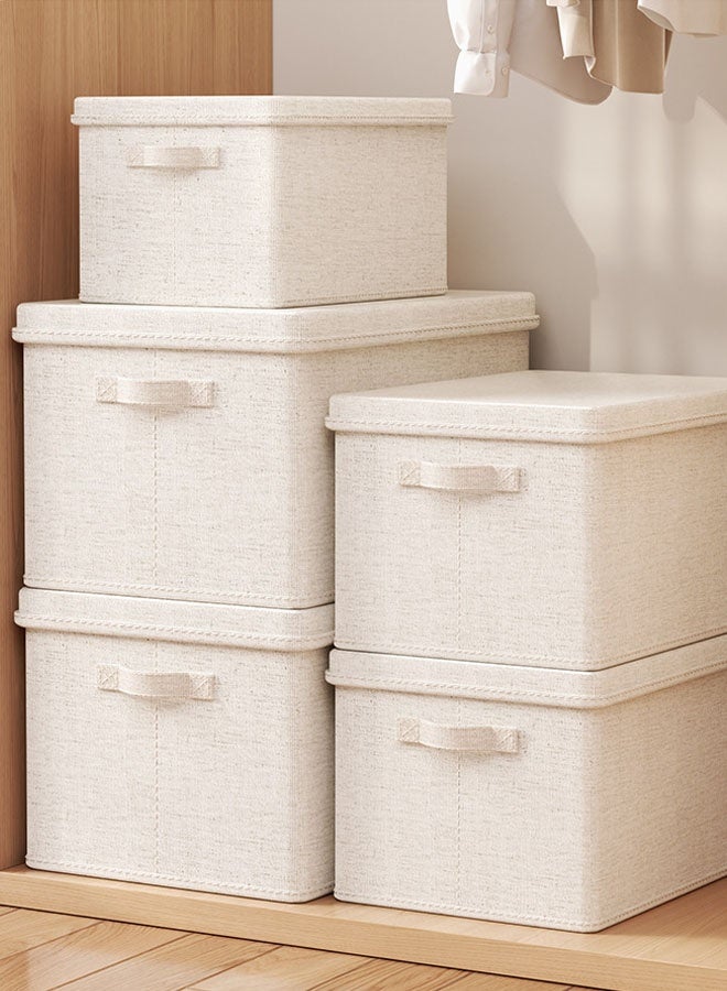 Hanayo 2 Pcs Storage Boxes Stackable Storage Baskets with Dust-proof Lid Wardrobe Storage Bins with Handle Clothes Organisers for Comforters Blankets Bedding Toys Books Clothes Sweaters(Beige) - Image 2