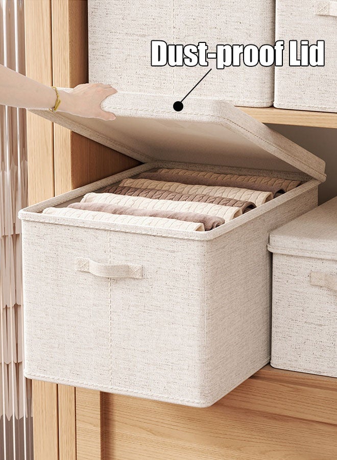 Hanayo 2 Pcs Storage Boxes Stackable Storage Baskets with Dust-proof Lid Wardrobe Storage Bins with Handle Clothes Organisers for Comforters Blankets Bedding Toys Books Clothes Sweaters(Beige) - Image 4