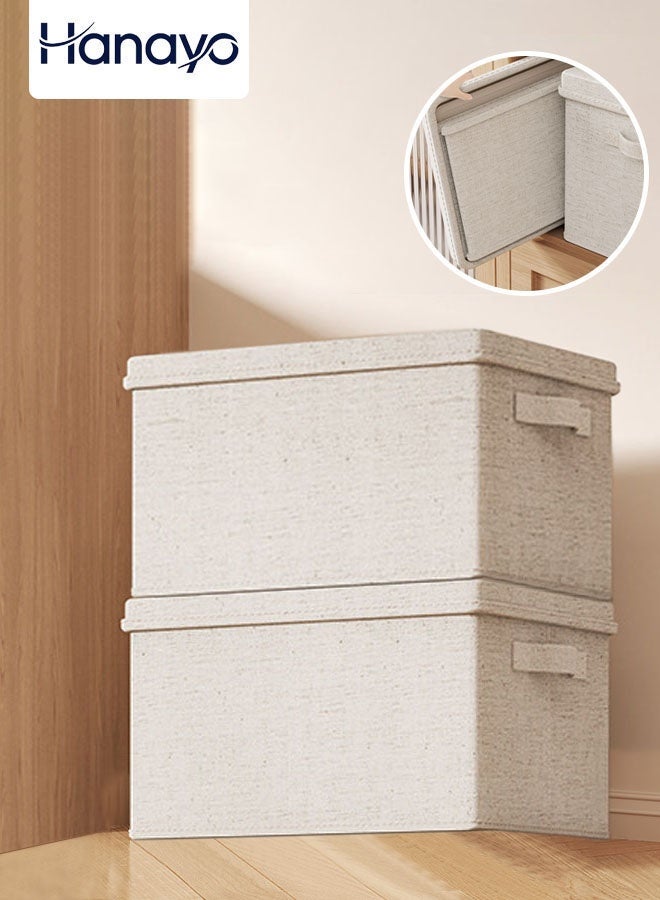 Hanayo 2 Pcs Storage Boxes Stackable Storage Baskets with Dust-proof Lid Wardrobe Storage Bins with Handle Clothes Organisers for Comforters Blankets Bedding Toys Books Clothes Sweaters(Beige) - Image 1