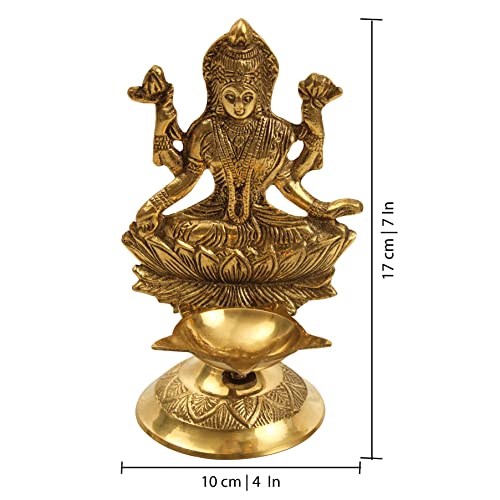 Spillbox Traditional Brass Diya for Puja | Pooja Aarti | Arti Deepak Deepam Oil Lamp for Home Temple Puja Articles Decor Gift Shree Lakshmi Deepam/ Kamatchi Devi| Handcrafted - Lakshmi Diya - Image 3