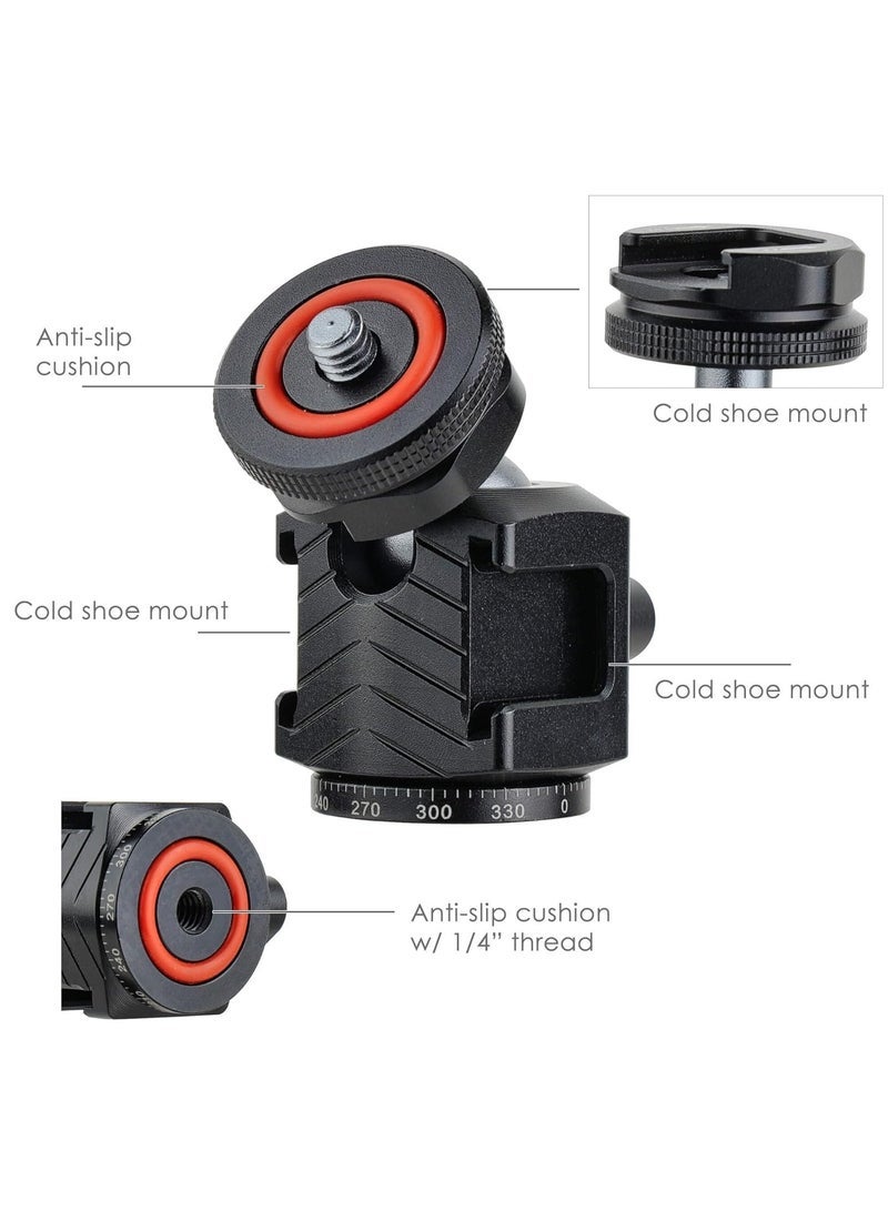 Ball Head with 3 Cold Shoe Slots and 1/4 Thread Mount, 3kg/6.6lbs Load, 360 Degree Swivel, Aluminium Alloy Build, Suitable for Cameras, Monitors, Video Lights, Tripods  - Image 3