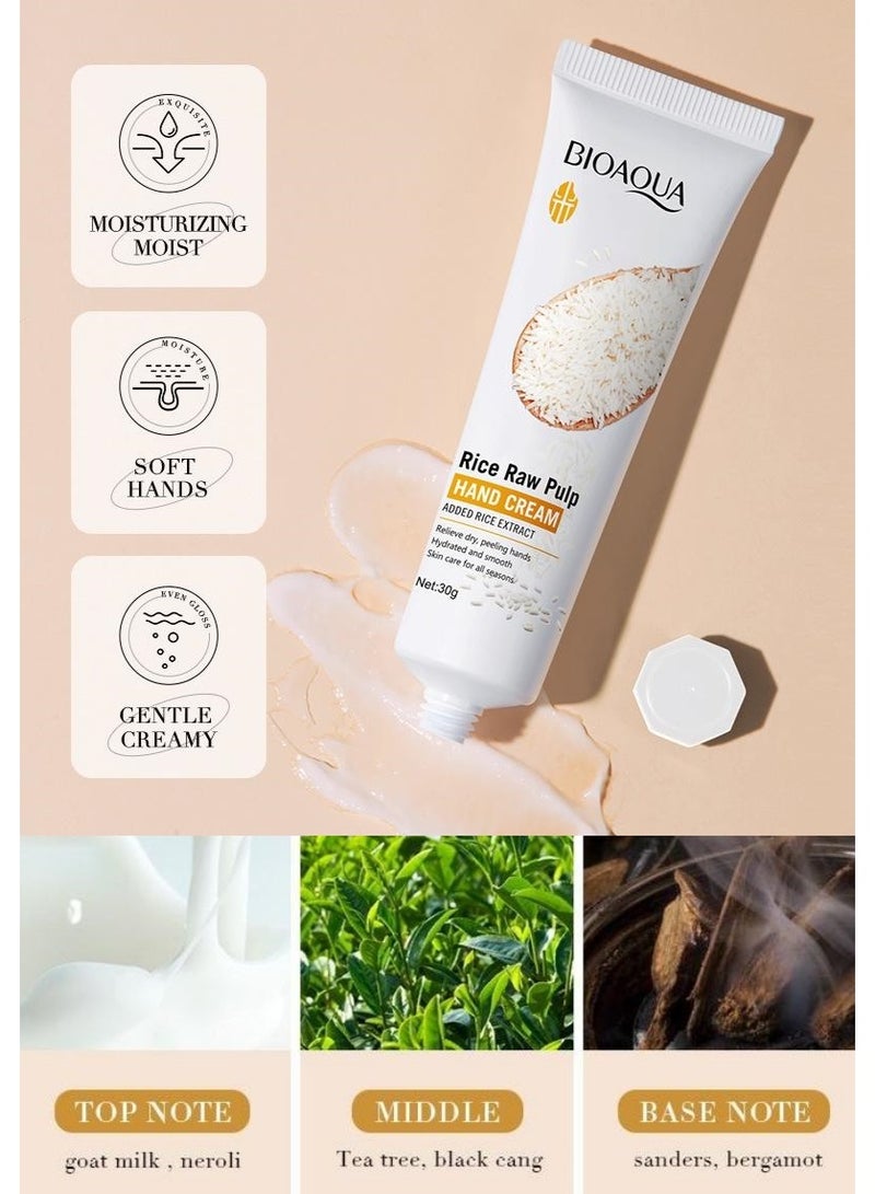 BIOAOUA 2-PACKS Rice Puree Hand Cream,, Fast Absorbing Anti Ageing Hand Cream, Smooth And Soft Skin Crack Repair Cream To Remove Wrinkles Darkness 30g*2 - Image 3