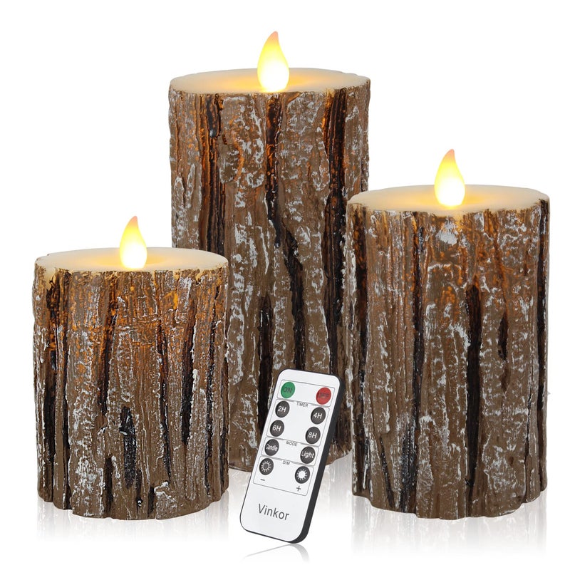 Vinkor Flameless Candles Battery Operated Candles Real Wax Pillar LED Candles with 10Key Remote and Cycling 24 Hours Timer Birch Effect 4 5 6 - Image 2