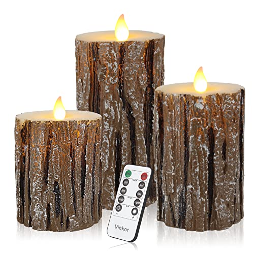 Vinkor Flameless Candles Battery Operated Candles Real Wax Pillar LED Candles with 10Key Remote and Cycling 24 Hours Timer Birch Effect 4 5 6 - Image 1
