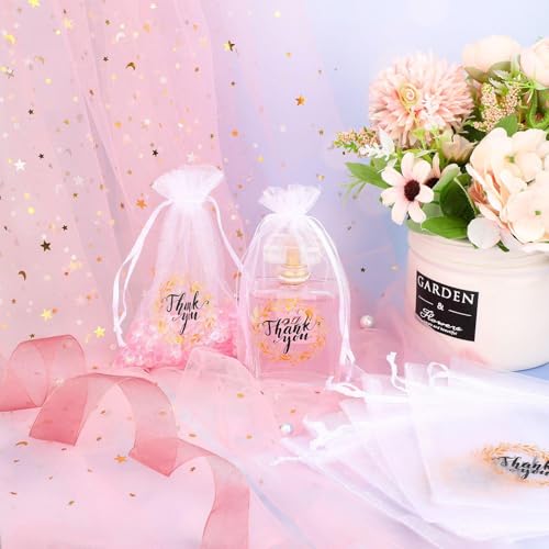 Shappy 100 Pcs Thank You Sheer Bags Organza Bags 4 x 6 Small Jewelry Present Pocket with Drawstring Bulk, Mesh Wedding Party Favor Pocket for Sachet, Jewelry, Makeup Organza Favor Bag(White) - Image 4