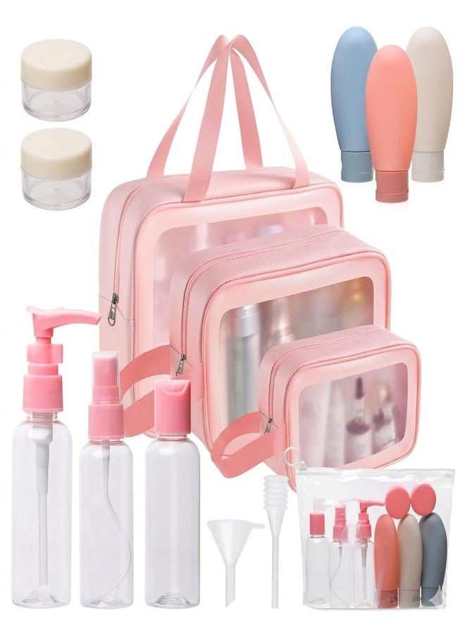 Brijex Travel Bottles and Toiletry Bag Set - 11 Pcs Leakproof Silicone Travel Containers for Toiletries, TSA Approved Clear Cosmetic Wash Bag, Travel Size Refillable Bottles for Shampoo, Conditioner, Lotion - Image 1